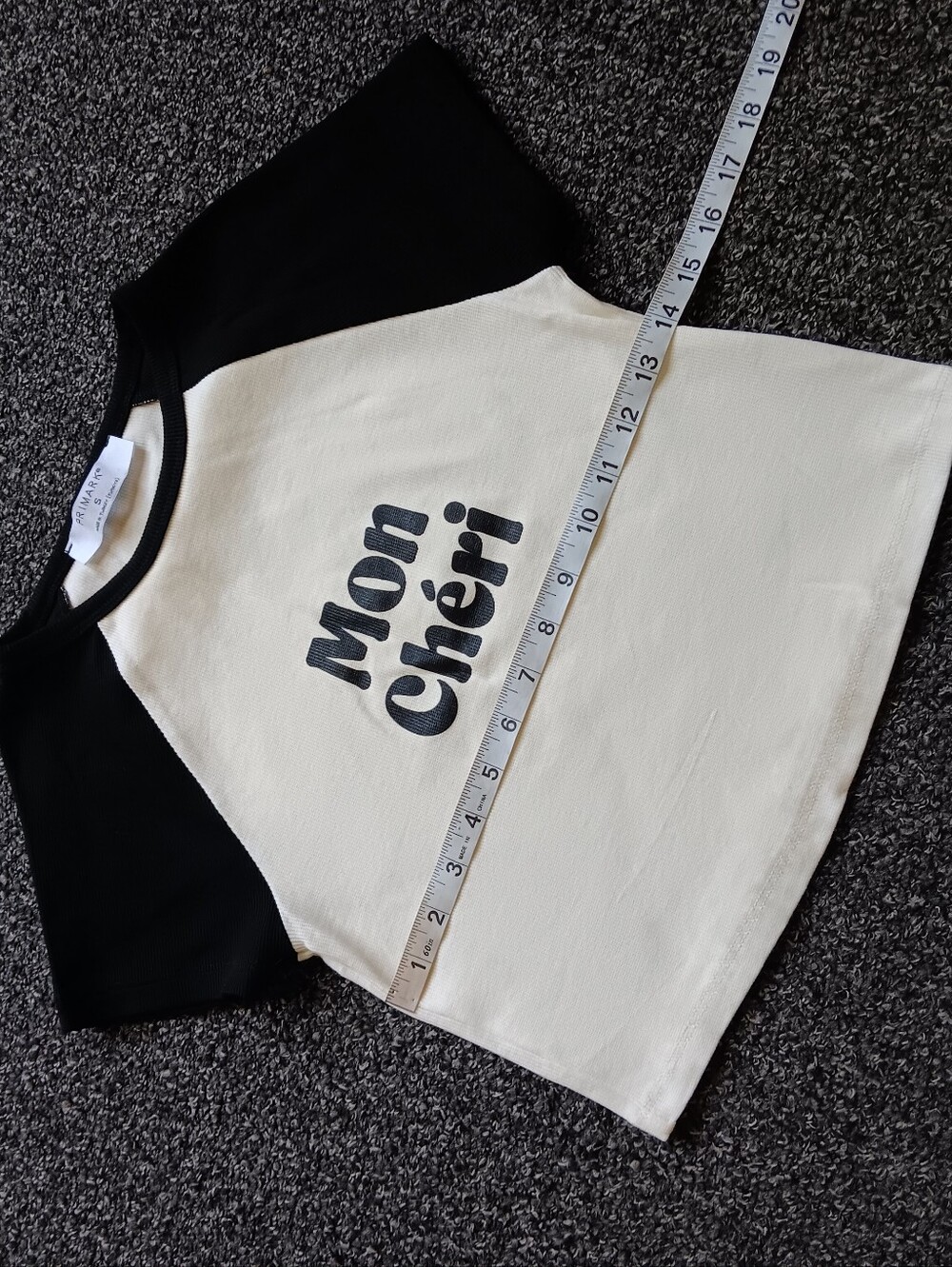 Mon Chéri Textured Cropped Baby Tee In Black & White, Primark Size Womens Small - Picture 5 of 8